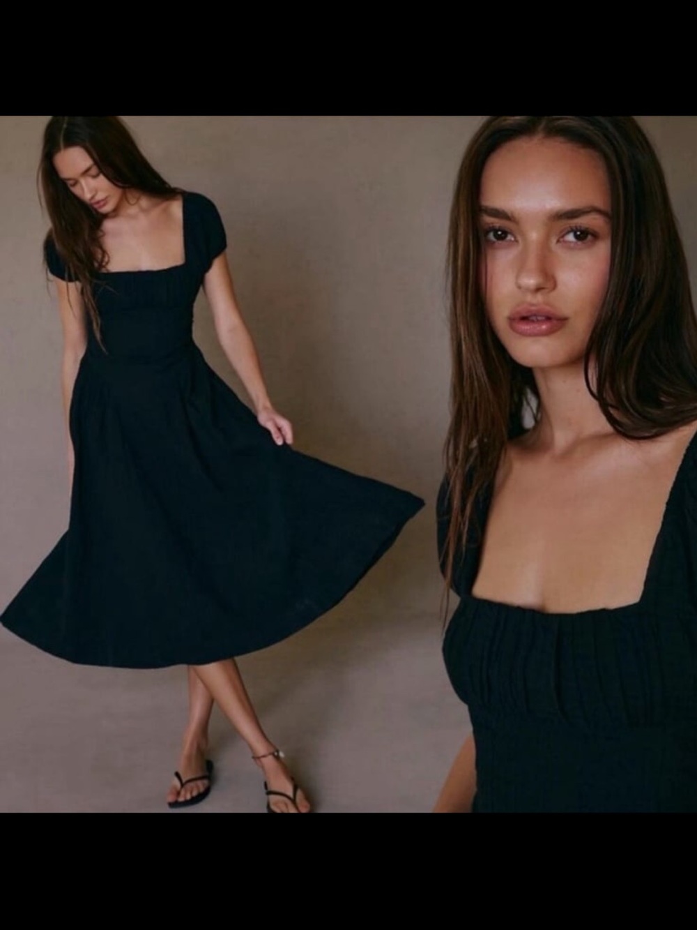 Free People Ciara Pucker Midi Dress Black Cotton Dress with pockets M - Picture 10 of 10